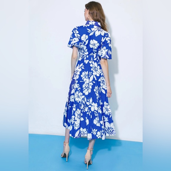 Flying Tomato Royal Blue & White Floral Button-Front Midi Dress - Picture 2 of 12